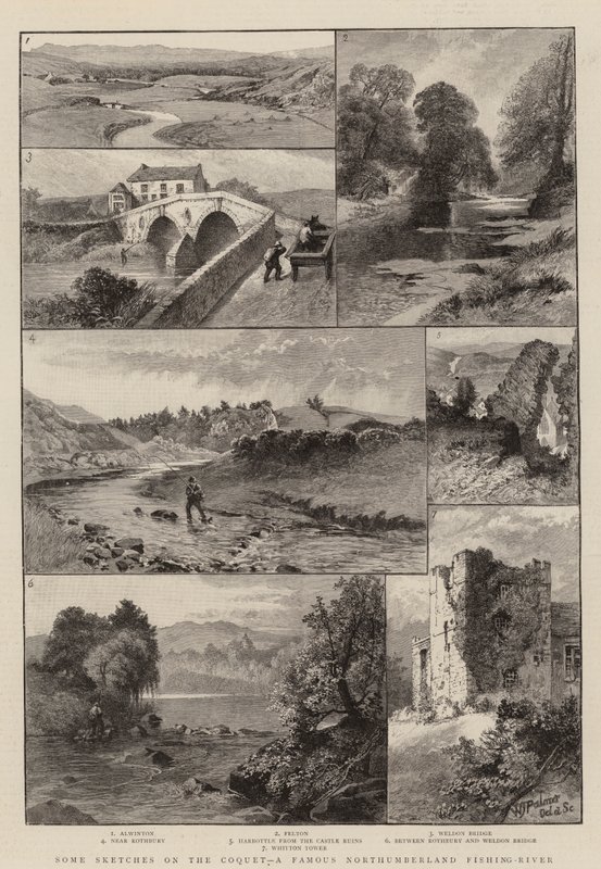 Einige Skizzen am Coquet, einem berühmten Fischereifluss in Northumberland (Gravur) von English School