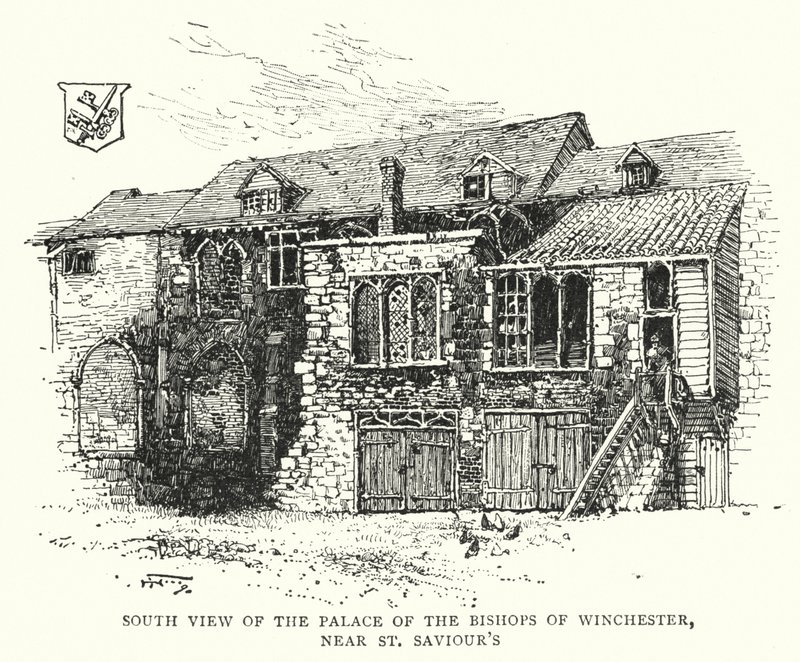 Südansicht des Palastes der Bischöfe von Winchester, nahe St Saviour
