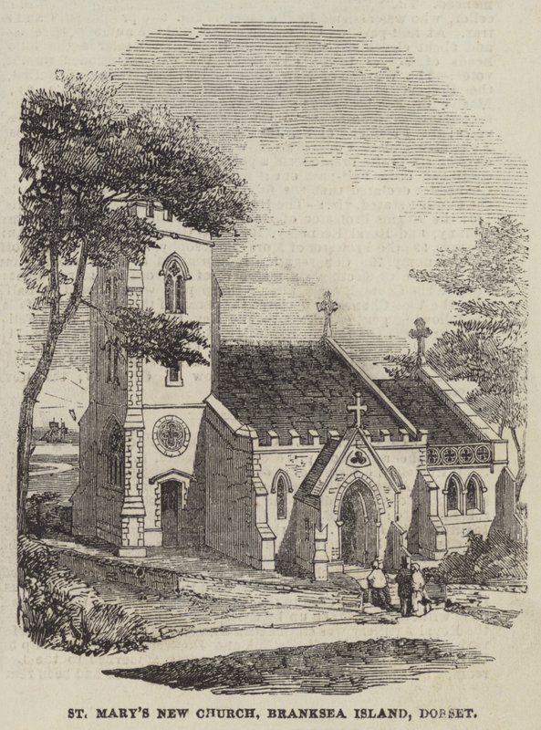 Die neue Kirche St. Mary, Branksea Island, Dorset (Stich) von English School