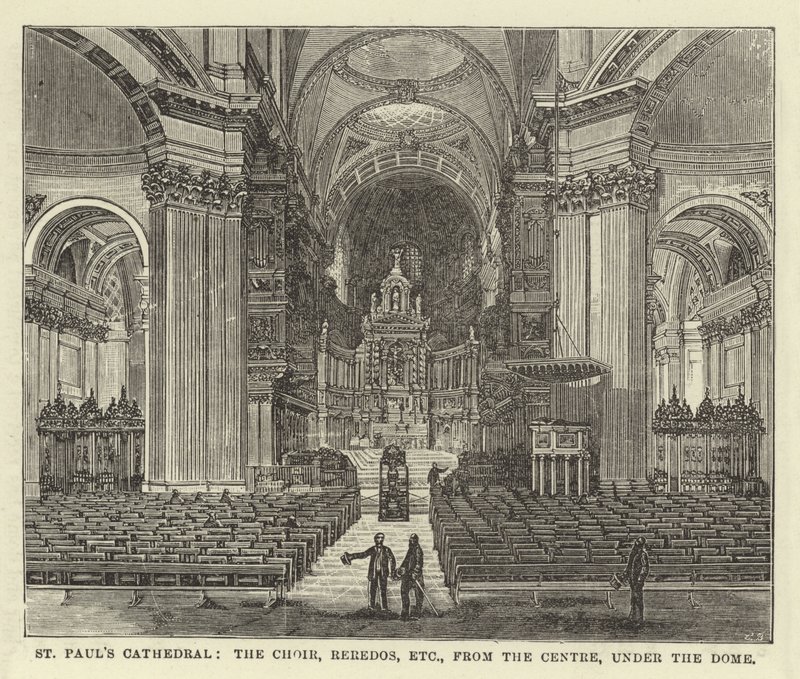 St. Pauls Kathedrale, der Chor, Reredos usw., von der Mitte unter der Kuppel von English School