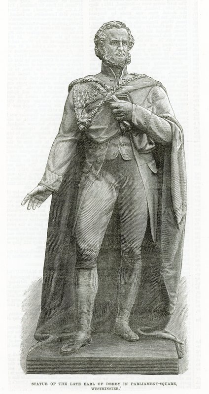 Statue des verstorbenen Earl of Derby auf dem Parliament Square, Westminster von English School