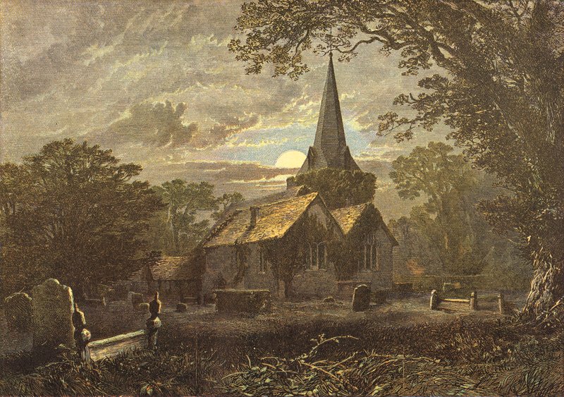 Stoke Poges Kirchhof, Szene aus Grays Elegie von English School