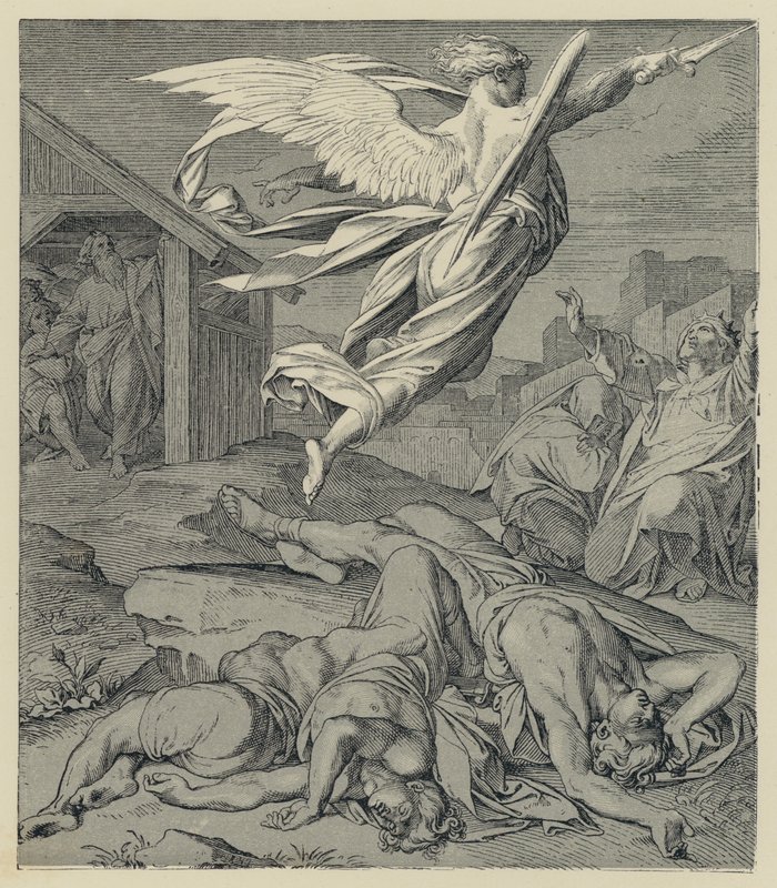 Ruf des zerstörenden Engels nach Babylon (Gravur) von English School