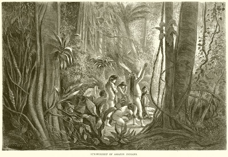 Sonnenanbetung der Amazonas-Indianer von English School