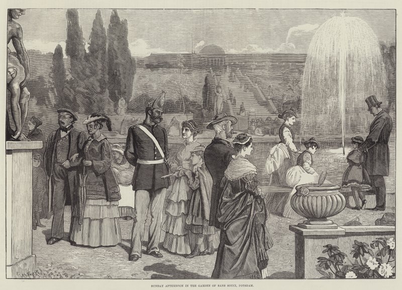Sonntagnachmittag im Garten von Sanssouci, Potsdam (Gravur) von English School