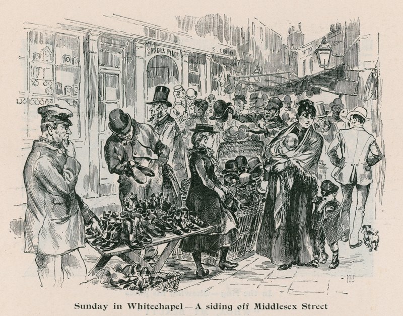 Sonntag in Whitechapel - ein Abstellgleis von der Middlesex Street, London von English School