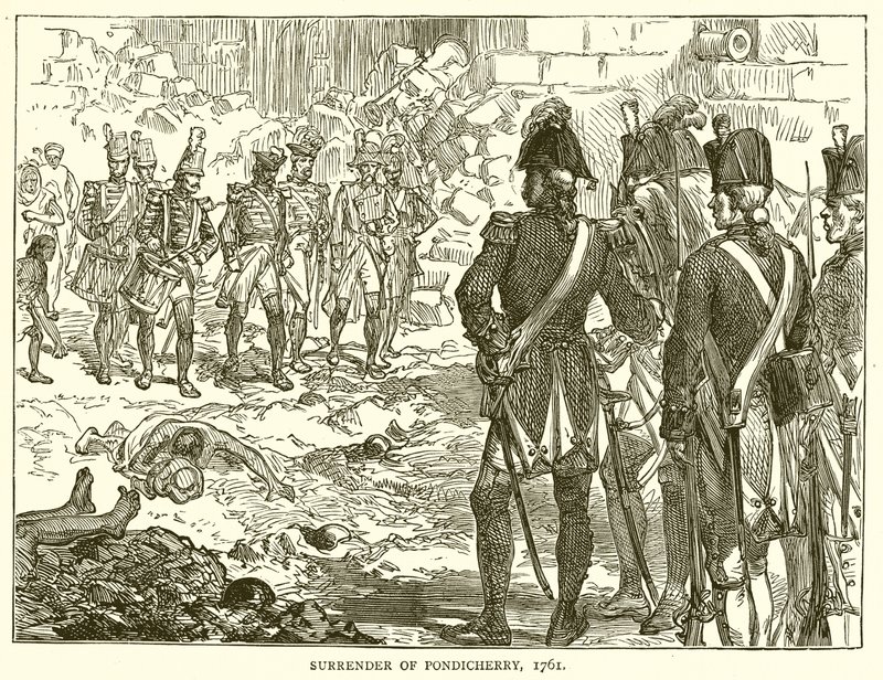 Die Kapitulation von Pondicherry, 1761 von English School