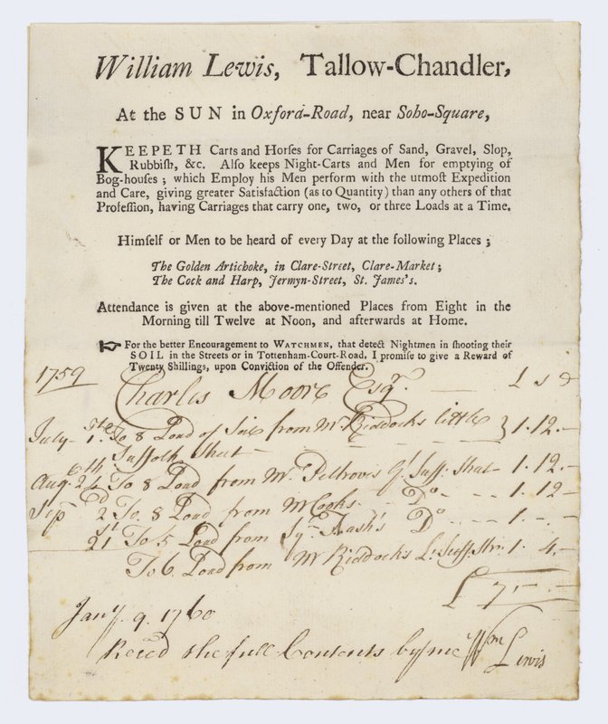 Talgkerzenmacher, William Lewis, Visitenkarte von English School