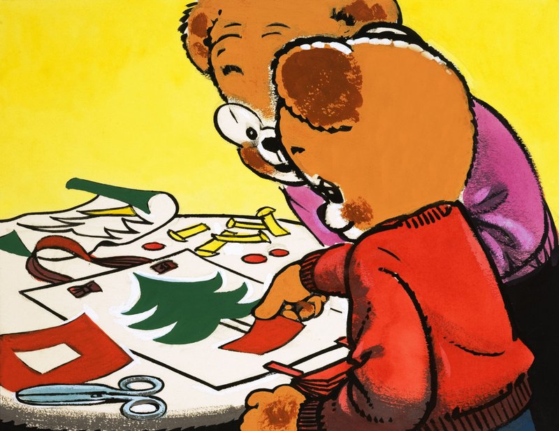 Teddybären machen Weihnachtsdekorationen von English School
