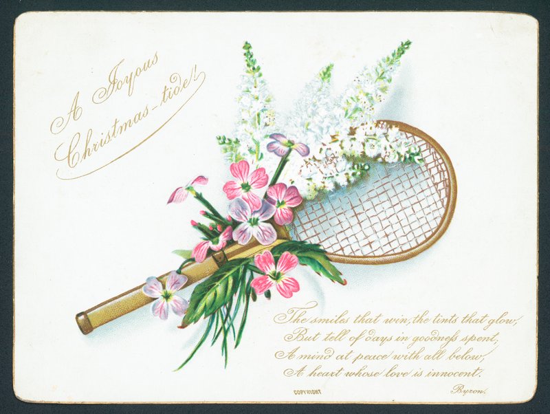 Tennisschläger und Blumen, Weihnachtskarte von English School