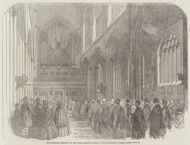 Dreihundertjahrfeier der Bath Grammar School, die Prozession in der Bath Abbey Church von English School