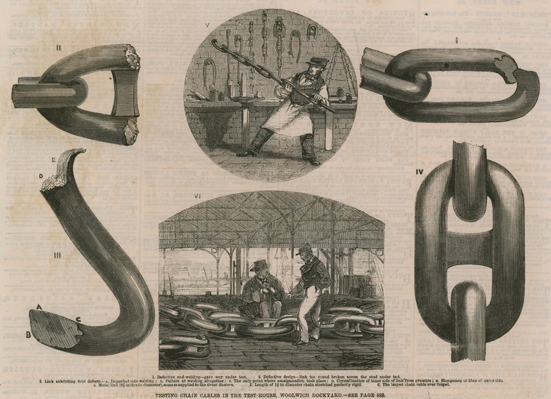 Testen von Ketten und Kabeln im Testhaus, Woolwich Dockyard von English School