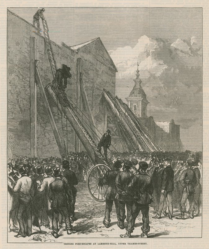 Testen von Feuerleitern am Lambeth Hill, Upper Thames Street von English School
