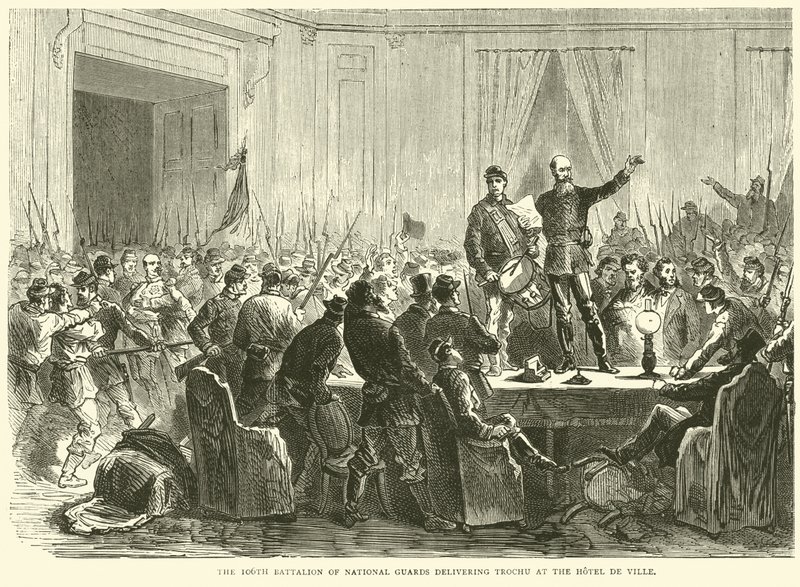 Das 106. Bataillon der Nationalgarde liefert Trochu im Hôtel de Ville ab, Oktober 1870 von English School