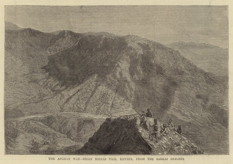 Der Afghanische Krieg, Shadi Bogiar Pass, Khyber, von den Sarkai Höhen von English School