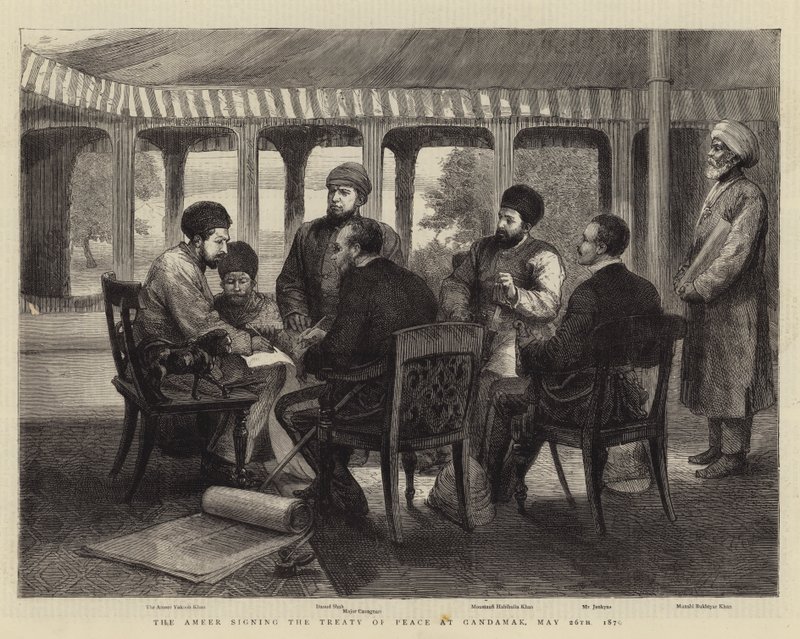 Der Ameer unterzeichnet den Friedensvertrag in Gandamak, 26. Mai 1879 von English School