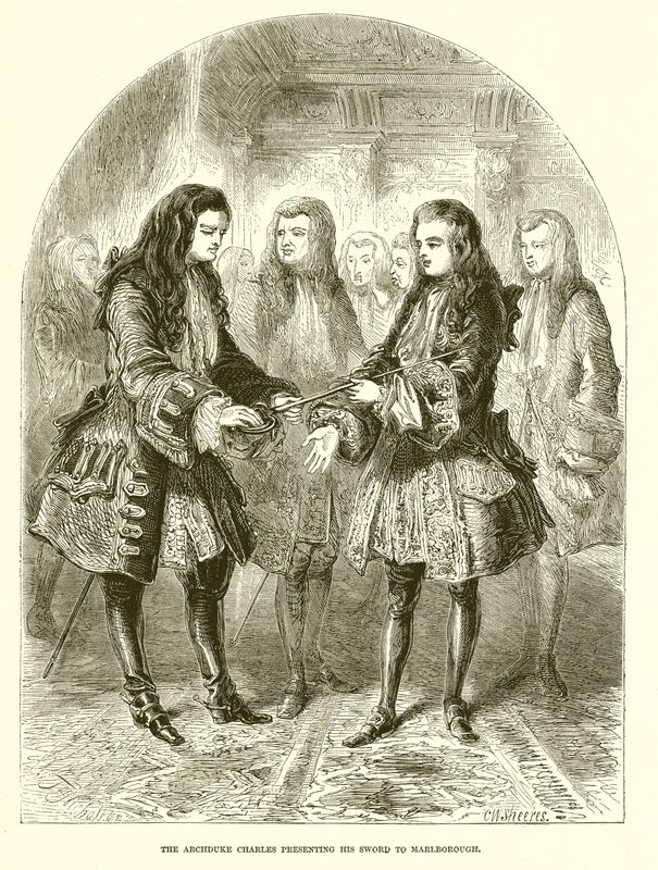 Der Erzherzog Karl überreicht Marlborough sein Schwert von English School