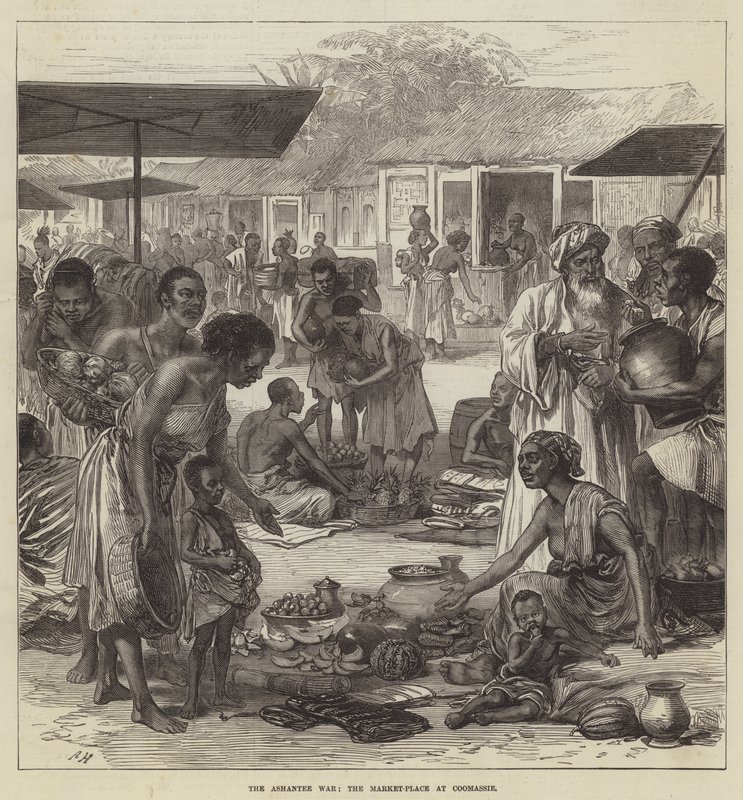 Der Ashanti-Krieg, der Marktplatz in Kumasi von English School