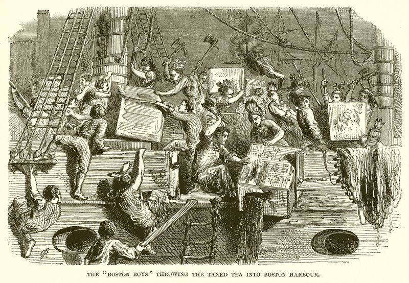 Die Bostoner Jungen werfen den besteuerten Tee in den Bostoner Hafen von English School