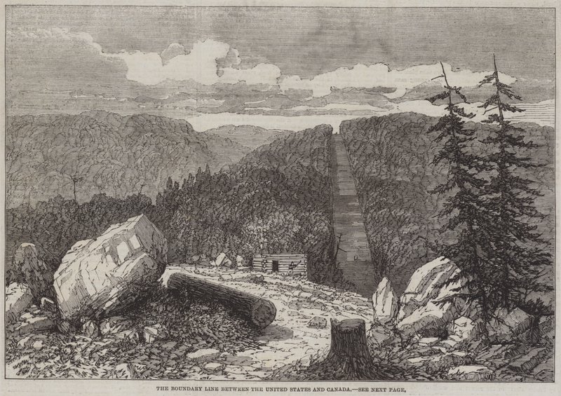 Die Grenzlinie zwischen den Vereinigten Staaten und Kanada (Stich) von English School
