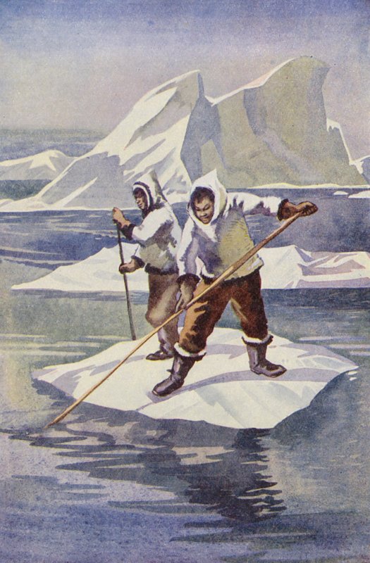 Die Jungen machten ein Eisfloß (Farblithografie) von English School