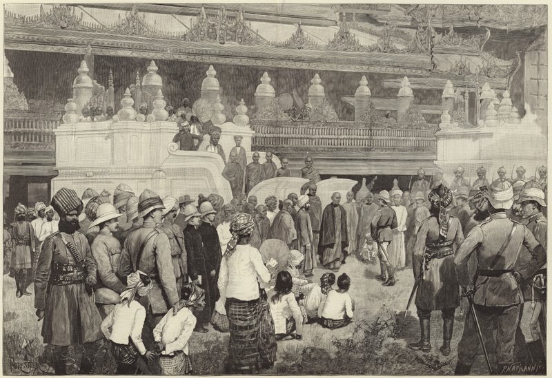 Der buddhistische Erzbischof von Burma empfängt Sir Frederick Roberts im Kloster von Mandalay von English School