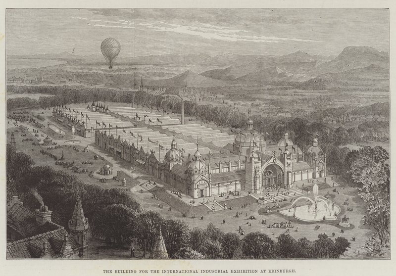 Das Gebäude für die Internationale Industrieausstellung in Edinburgh (Stich) von English School