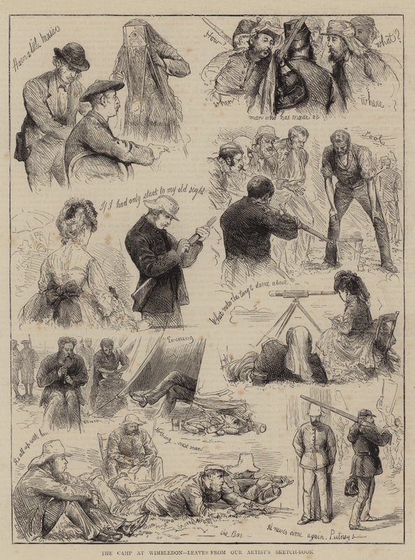 Das Lager in Wimbledon, Blätter aus dem Skizzenbuch unseres Künstlers (Gravur) von English School