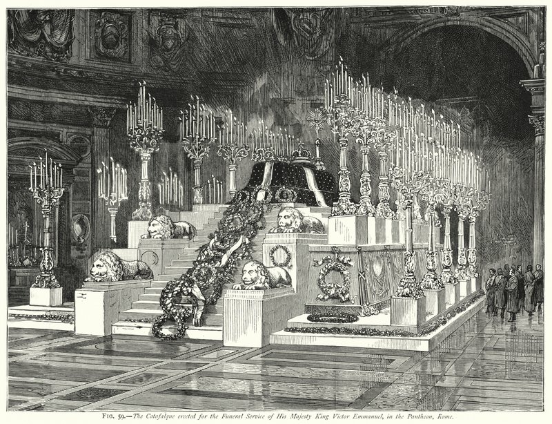 Der Katafalk für den Trauergottesdienst Seiner Majestät König Viktor Emanuel im Pantheon, Rom von English School