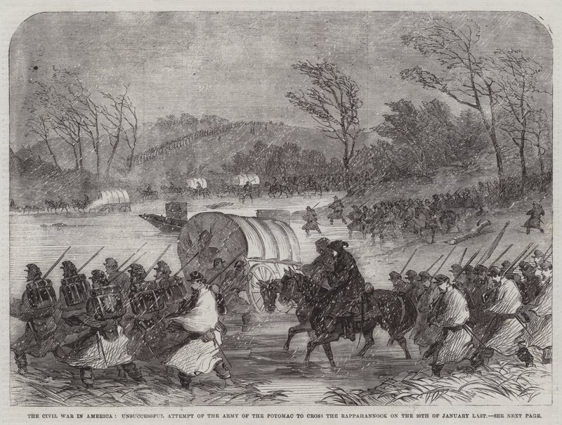 Der Bürgerkrieg in Amerika, erfolgloser Versuch der Potomac-Armee, am 20. Januar den Rappahannock zu überqueren von English School