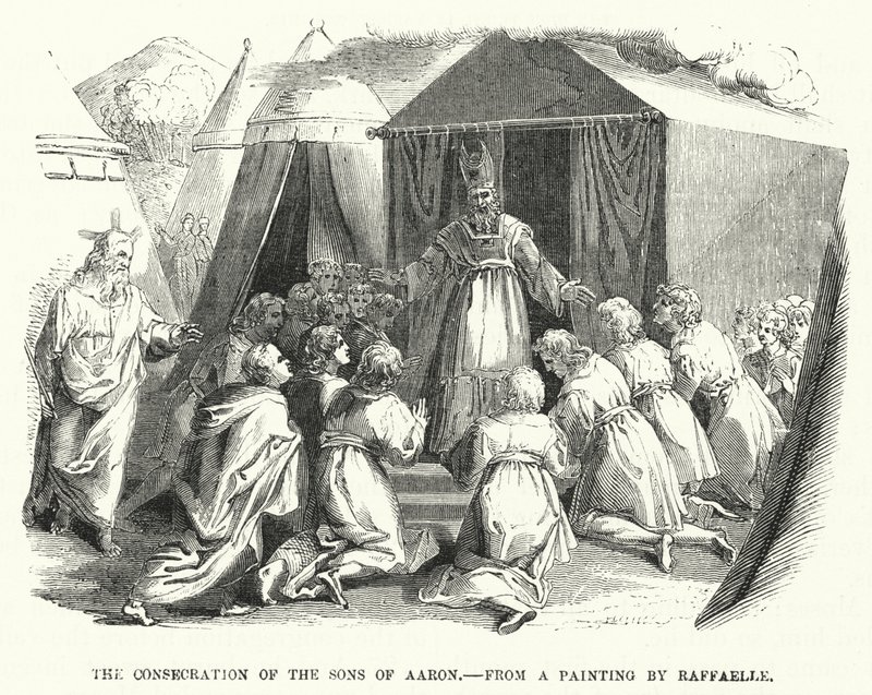 Die Weihe der Söhne Aarons, nach einem Gemälde von Raffael (Stich) von English School