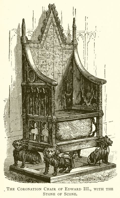 Der Krönungsstuhl von Edward III. mit dem Stein von Scone von English School