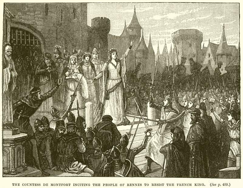 Die Gräfin de Montfort ermutigt die Menschen von Rennes, dem französischen König zu widerstehen von English School