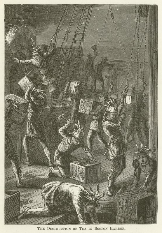 Die Zerstörung des Tees im Bostoner Hafen von English School