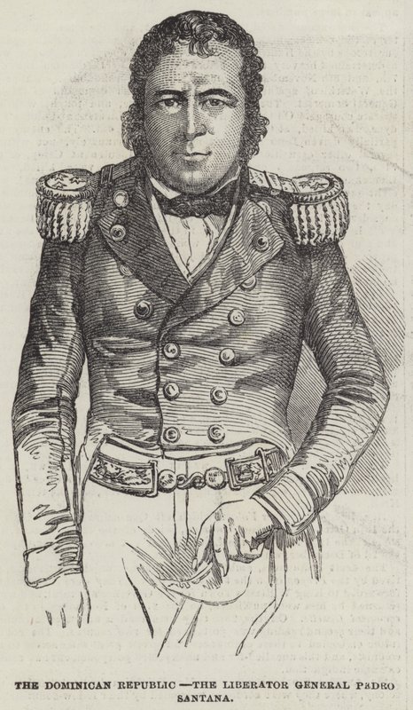 Die Dominikanische Republik, der Befreier General Pedro Santana (Gravur) von English School