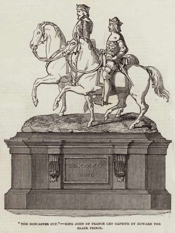 "Der Doncaster-Pokal", König Johann von Frankreich von Edward dem Schwarzen Prinzen gefangen geführt (Stich) von English School