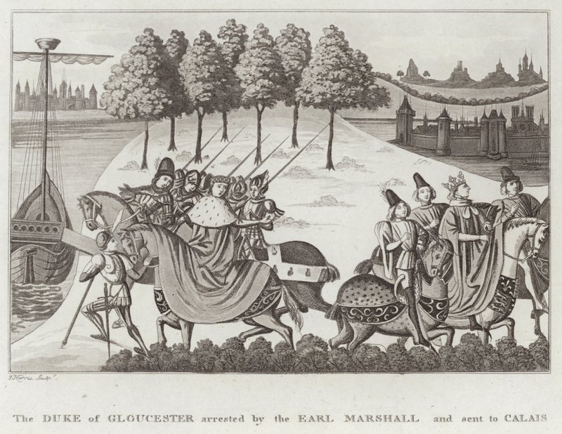 Der Herzog von Gloucester wird vom Earl Marshall verhaftet und nach Calais geschickt von English School
