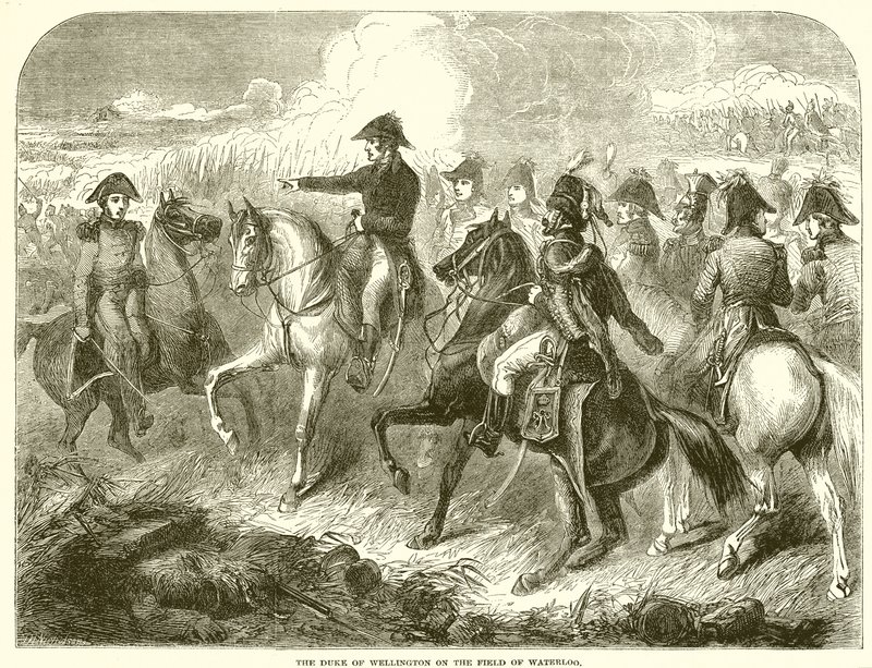 Der Herzog von Wellington auf dem Schlachtfeld von Waterloo von English School