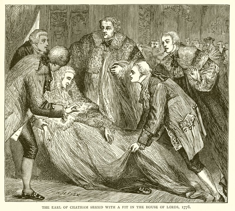 Der Earl of Chatham erleidet einen Anfall im House of Lords, 1778 von English School
