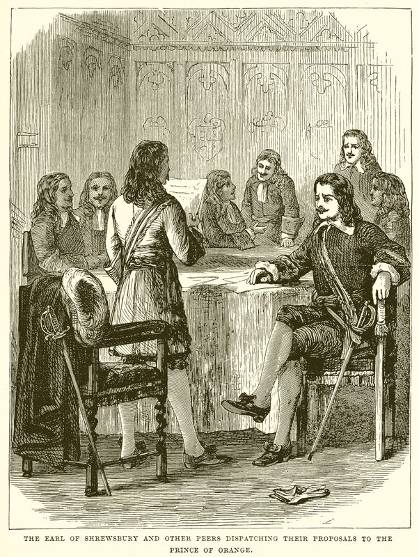 Der Earl of Shrewsbury und andere Peers senden ihre Vorschläge an den Prinzen von Oranien von English School