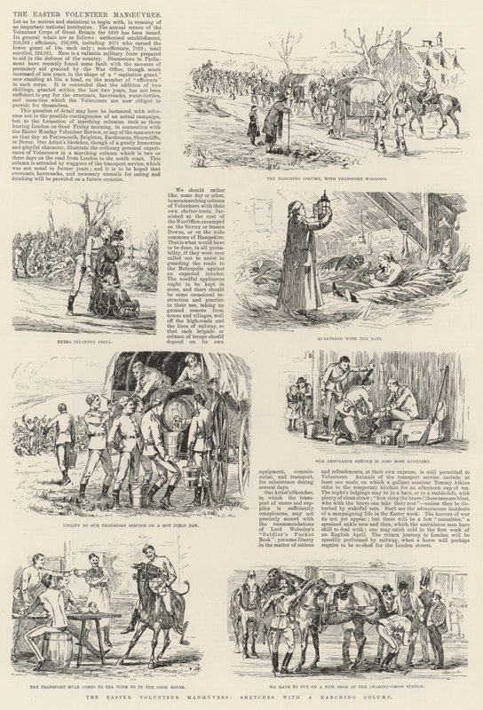 Die Oster-Freiwilligenmanöver, Skizzen mit einer Marschkolonne von English School