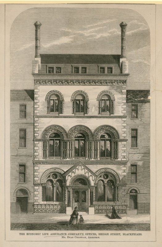 Die Büros der Economic Life Assurance Company, Bridge Street, London von English School