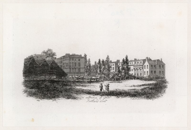 Der Eingang der Great Portland Street, Marylebone, London von English School