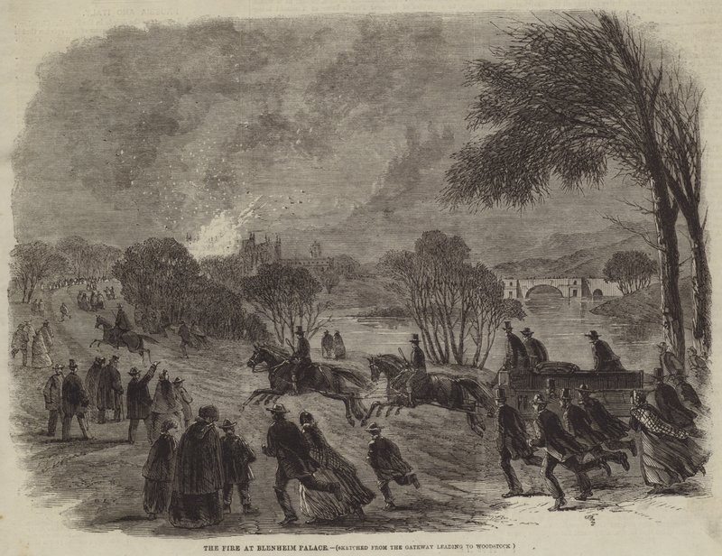 Das Feuer im Blenheim Palace (Gravur) von English School