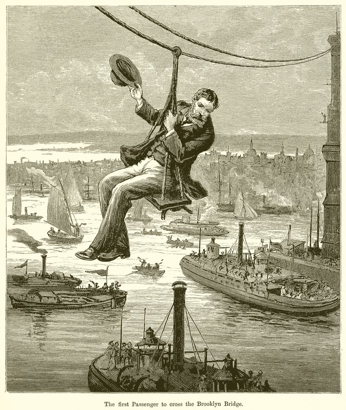 Der erste Passagier, der die Brooklyn Bridge überquerte von English School