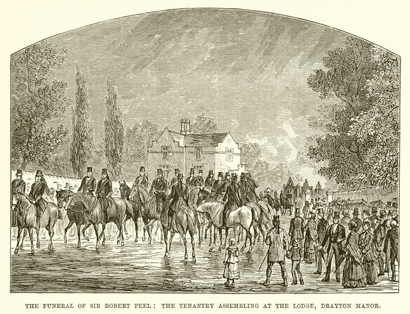 Die Beerdigung von Sir Robert Peel: Die Pächter versammeln sich an der Lodge, Drayton Manor von English School