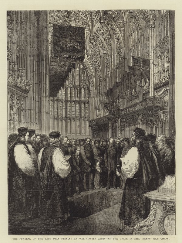 Die Beerdigung des verstorbenen Dekans Stanley in der Westminster Abbey, am Grab in der Kapelle von König Heinrich VII. von English School