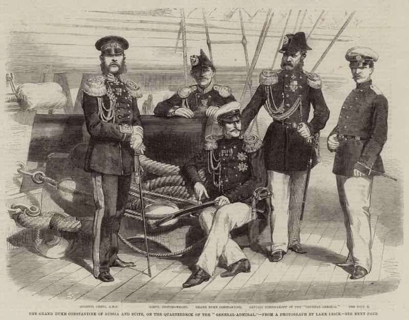 Der Großherzog Konstantin von Russland und Suite, auf dem Achterdeck der "General-Admiral" von English School