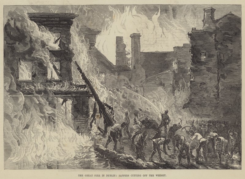 Das große Feuer in Dublin, Pioniere schneiden den Whisky ab (Stich) von English School