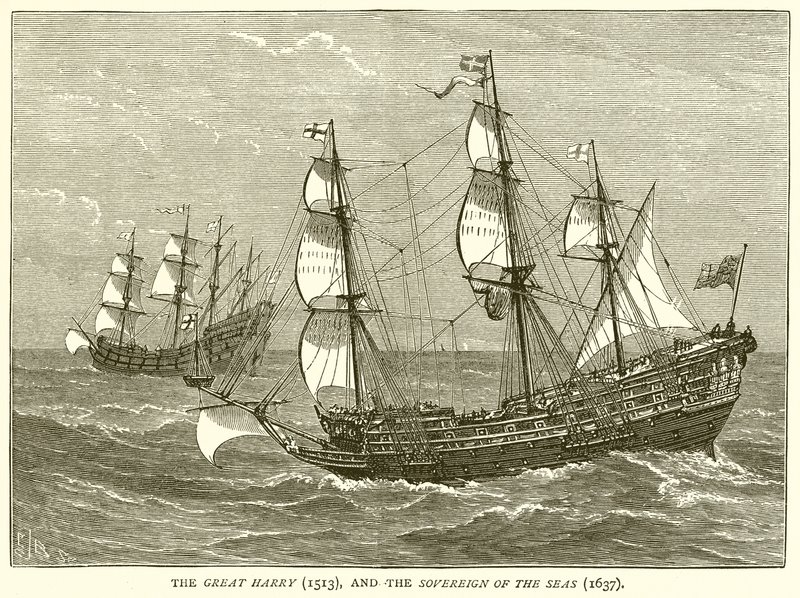 Die Great Harry (1513) und die Sovereign of the Seas (1637) von English School